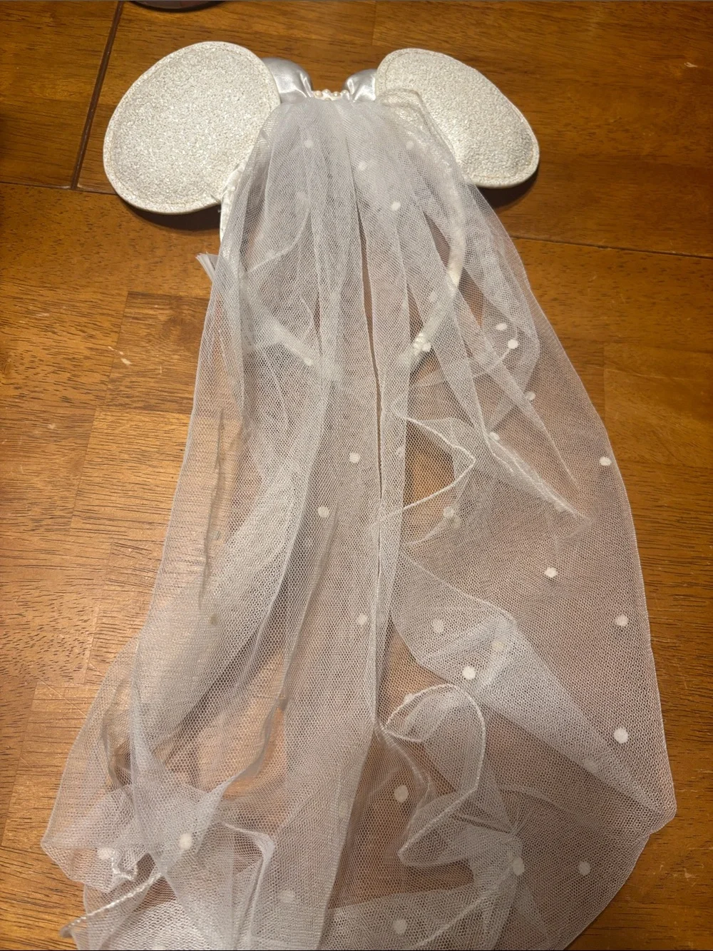 Disney Bridal fairytale Wedding White pearl Minnie Ears Headband Tulle Veil